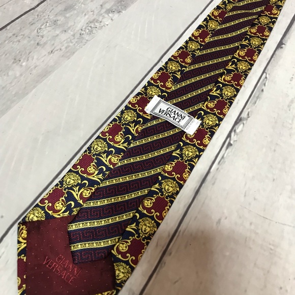 Versace Gold/Maroon / Blue Necktie - Picture 3 of 6